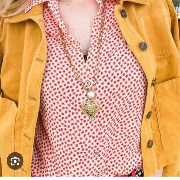 CAbi Tops - CAbi Red Floral V-Neck Blouse with Button Front